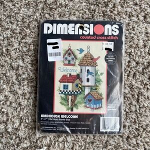 90s Vintage Dimensions Birdhouse Welcome Counted Cross Stitch Kit 5" x 7"